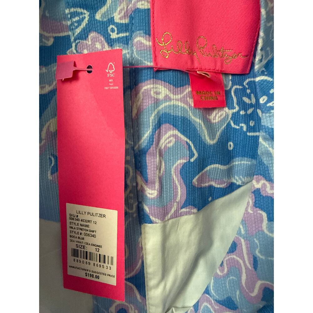 Lilly‎ Pulitzer Mika Stretch Shift Boca Blue Sea What I Sea Dress Size 12 - Picture 8 of 12